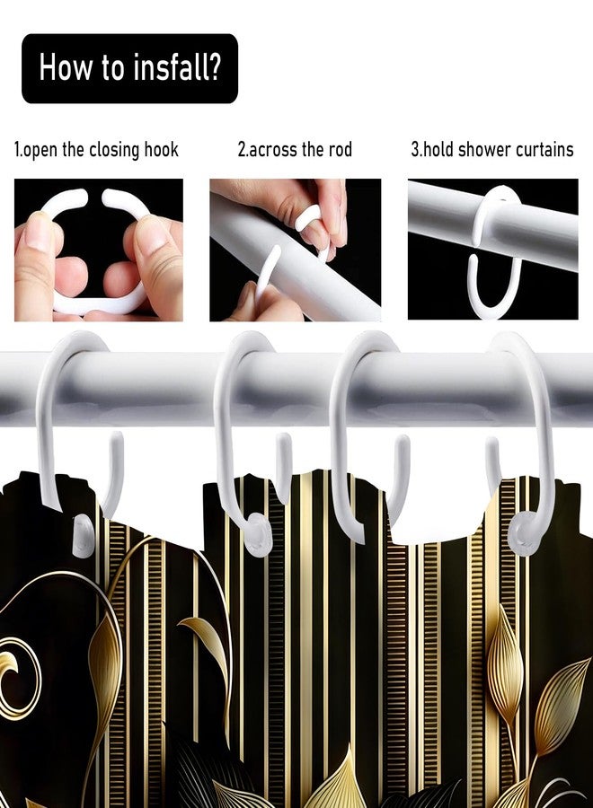 AZHM 4pcs Shower Curtain Sets with Rugs Black Golden Flower Bathroom Decor Sets with Shower Curtain and Rugs and Accessories Floral Shower Curtains for Bathroom with 12 Hooks Bathroom Rugs Set - Image 5