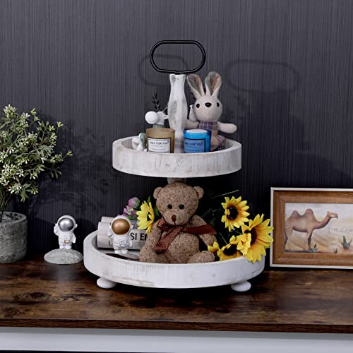SWT8CAI 2 Tier Tray Rustic Cake Stand Farmhouse Kitchen Decor Centerpiece,Farmhouse Serving Tray with Handle for Coffee Bar - Image 3