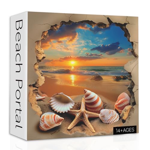 PPuzzling Beach Sunset Puzzles for Adults 1000 Pieces Ocean Starfish Seashell Jigsaw Puzzles Vintage Beach Shells Puzzle as Wall Decor - Image 1