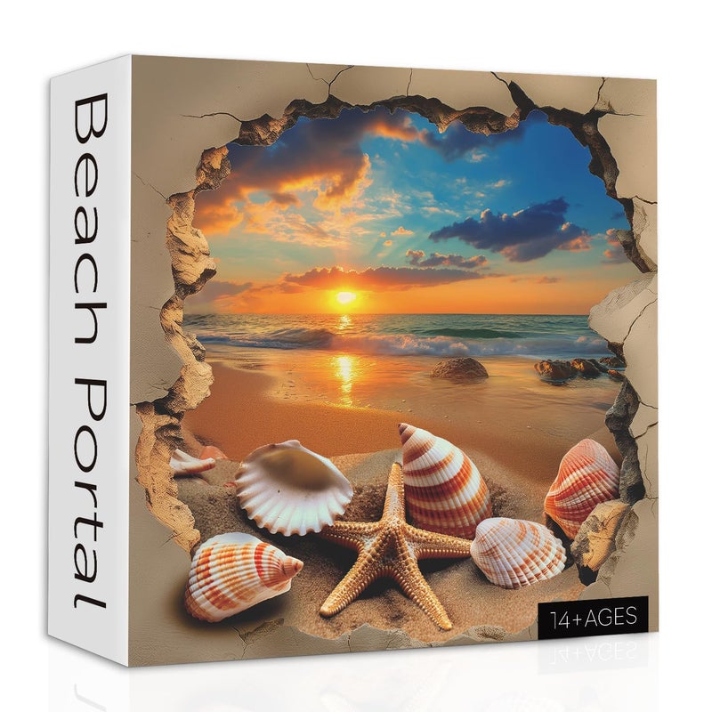 PPuzzling Beach Sunset Puzzles for Adults 1000 Pieces Ocean Starfish Seashell Jigsaw Puzzles Vintage Beach Shells Puzzle as Wall Decor - Image 3
