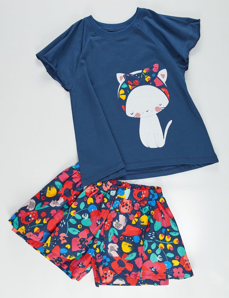Denokids Floral Cat Girl T-shirt Poplin Shorts Set  - Image 5
