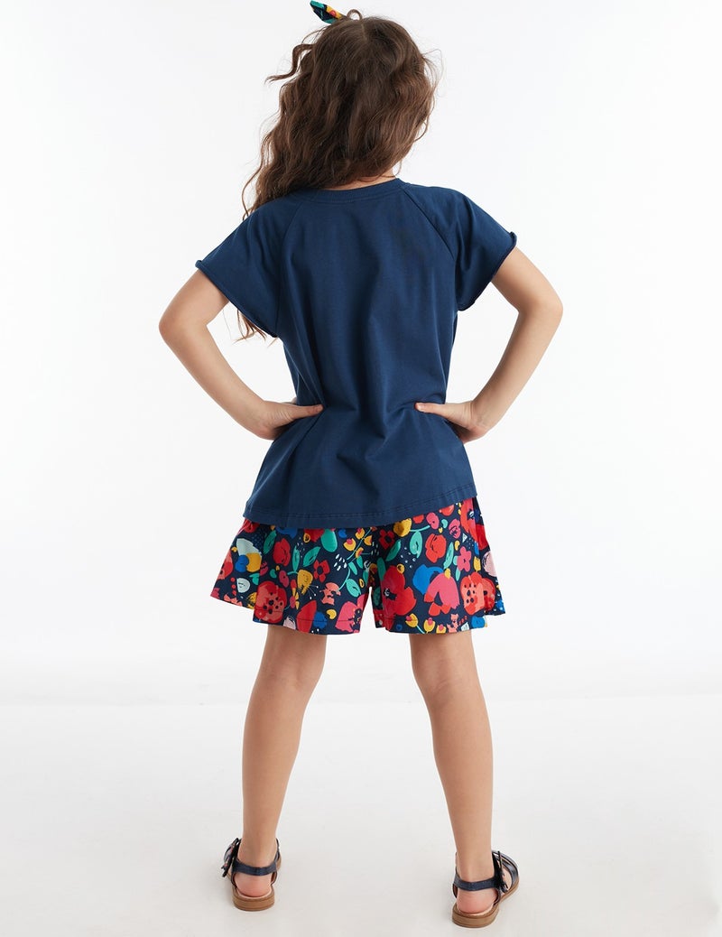Denokids Floral Cat Girl T-shirt Poplin Shorts Set  - Image 2
