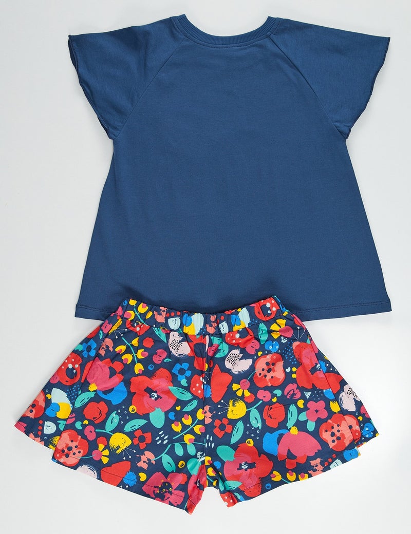 Denokids Floral Cat Girl T-shirt Poplin Shorts Set  - Image 4
