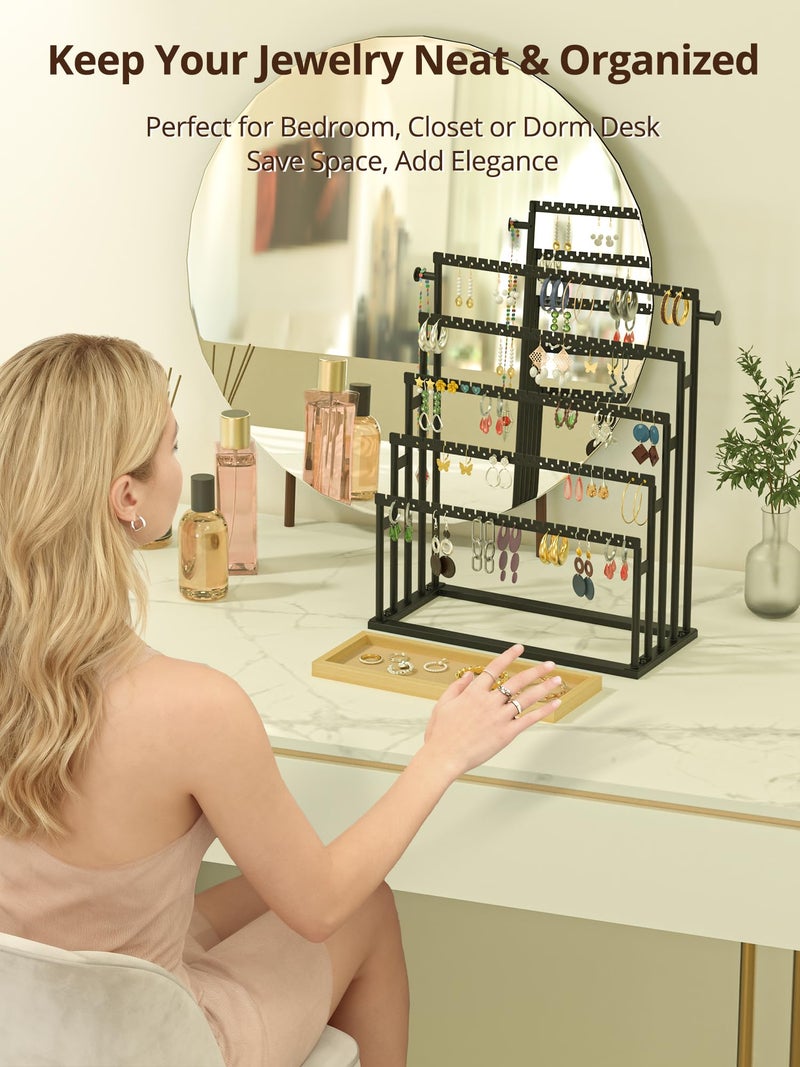 TIPSYTREE Earring Holder Organizer, 5-Tier Step Jewelry Display Stand with Metal Frame and Wooden Storage Box, Large Earring Holder for Studs, Hoops, Dangles, Modern Jewelry Organizer for Women - Image 5