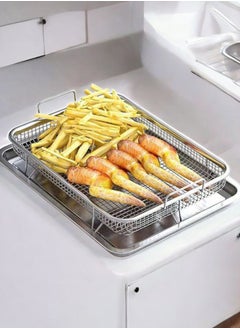 Generic Stainless Steel Air Fryer Basket for Oven, Roasting Tray, Deluxe Oven Fryer, Perfect Grilling Tray, 2 in 1 Drain Roasting Tray with Raised Mesh Frying Basket, Non-Stick Frying Tray  - Image 1