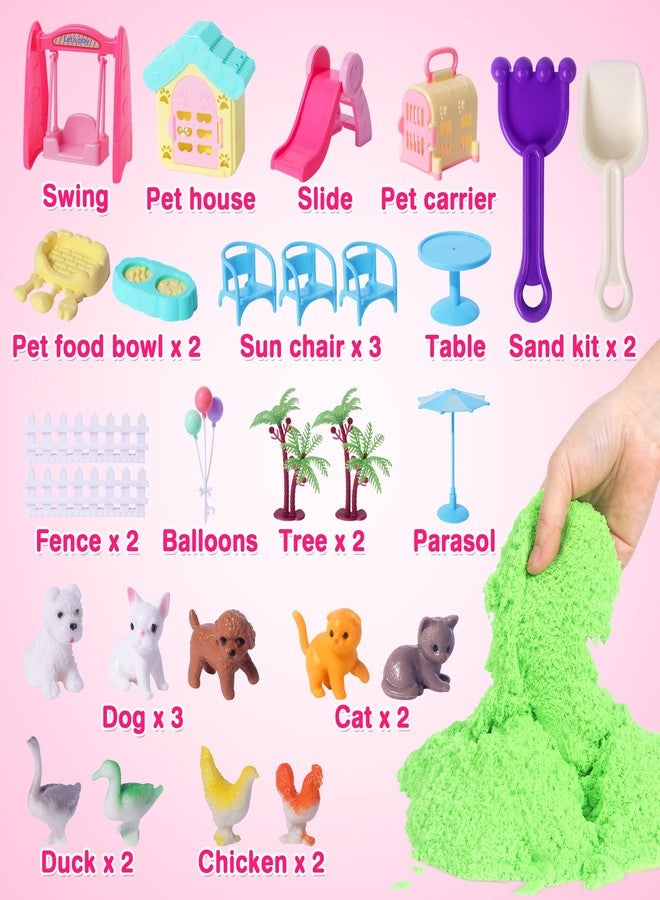 Billeeit Pet Sensory Bin Sand Toy with 2.2lbs Green Moldable Sand, Dog ＆ Cat Play Sand Kit for Boys and Girls Including 28pcs Accessories Total, Sand Box Toys Gift for Kids 3+ Indoor Creativity - Image 2