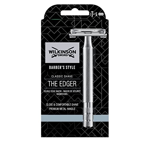 Wilkinson Sword Classic Double Edge Premium Mens Metal Safety Razor with x5 Refill Blades - Image 1