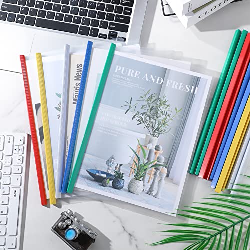 Handepo 150 Pcs Bulk A4 Clear Report Cover with Sliding Bar 5 Colors Folder Binder Sliding Bar Files Classification Transparent Resume Clipbar Presentation File Folders for School and Office - Image 2