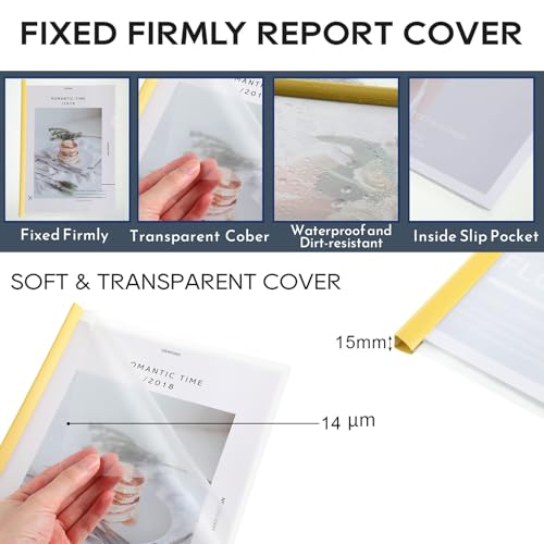 Handepo 150 Pcs Bulk A4 Clear Report Cover with Sliding Bar 5 Colors Folder Binder Sliding Bar Files Classification Transparent Resume Clipbar Presentation File Folders for School and Office - Image 4