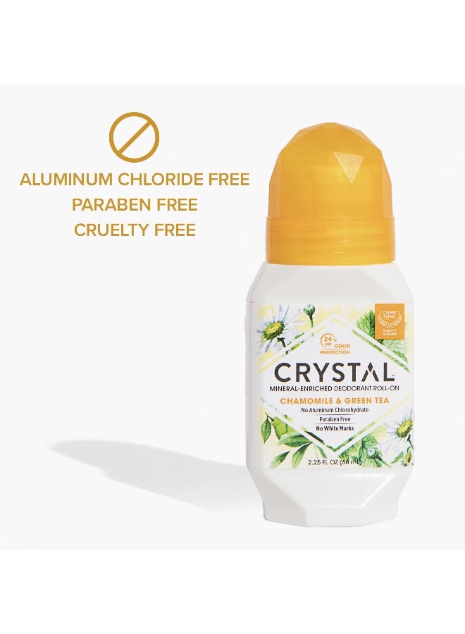 CRYSTAL ESSENCE رول أون مزيل العرق كريستال - مزيل عرق للجسم مع حماية من الروائح لمدة 24 ساعة، غير ملون وغير لزج مع البابونج والشاي الأخضر، خالي من كلوريد الألمنيوم والبارابين، 2.25 أونصة سائلة - 3 عبوات - Image 4
