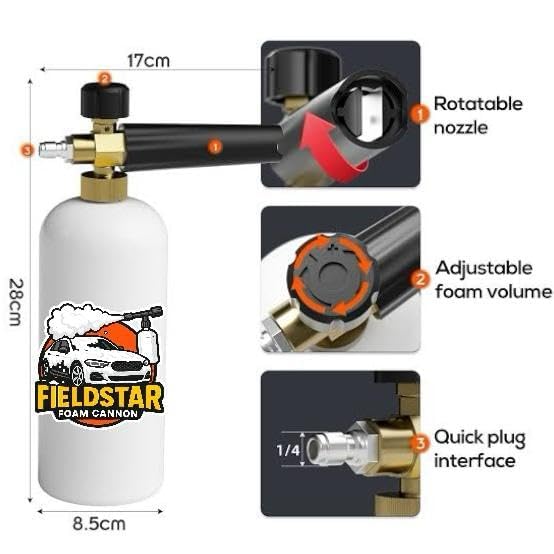 Fieldstar Pressure Washer Gun with Foam Cannon | Car Wash Foam Gun with 1/4" Quick Connector | Includes 5 Spray Nozzles and 1-Litre Bottle, Car Pressure Washe Gun - Image 3