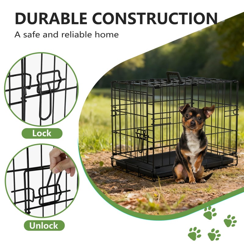 FDW Dog Crate 18-Inch Dog Cage Foldable Metal Kennel with Leakproof Tray Foldable Design Indoor Outdoor Use for Small Dogs,Dark Black - Image 3
