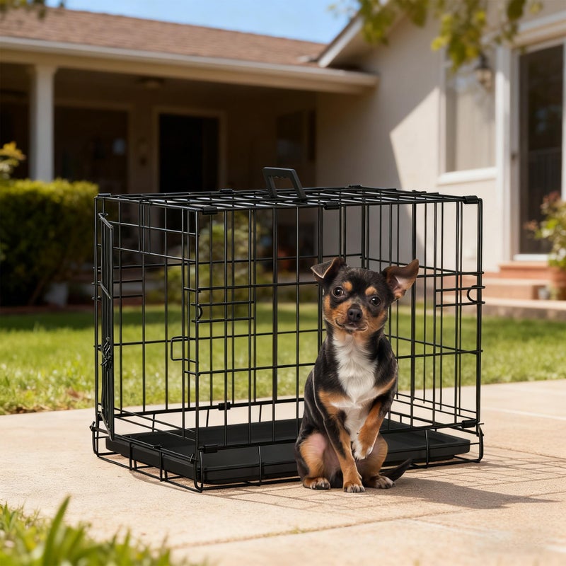 FDW Dog Crate 18-Inch Dog Cage Foldable Metal Kennel with Leakproof Tray Foldable Design Indoor Outdoor Use for Small Dogs,Dark Black - Image 2