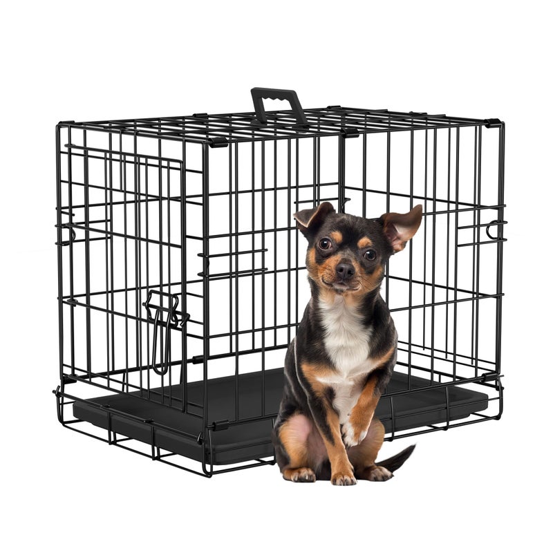 FDW Dog Crate 18-Inch Dog Cage Foldable Metal Kennel with Leakproof Tray Foldable Design Indoor Outdoor Use for Small Dogs,Dark Black - Image 1
