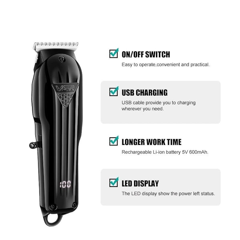 VGR V-982 Digital Display Professional Cordless Hair Clippers Cutter Rechargeable Wireless Hair Grooming Set Beard Trimming Beard Styling Li-ion Battery 600mAh 120 mins Runtime with 2 hrs charging - Image 2