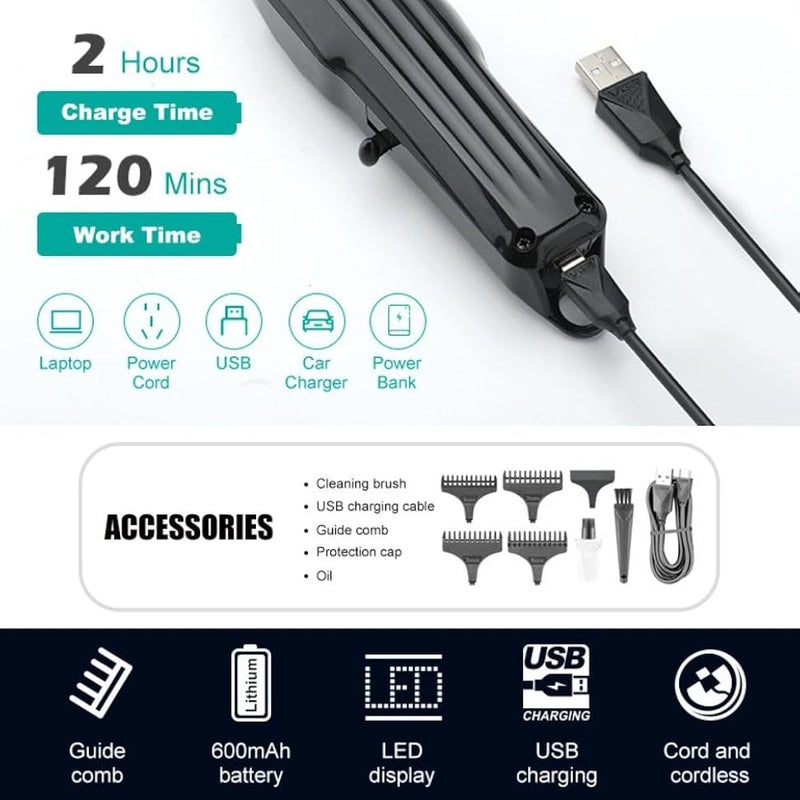 VGR V-982 Digital Display Professional Cordless Hair Clippers Cutter Rechargeable Wireless Hair Grooming Set Beard Trimming Beard Styling Li-ion Battery 600mAh 120 mins Runtime with 2 hrs charging - Image 4