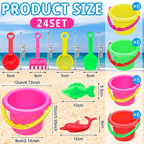 Jexine 96pcs Beach Party Favors for Kid 24 Set Sand Buckets and Shovels for Bucket Party Favor Sand Box Play Set and Mini Beach Pail Includes Shovel, Rake, Scoop Summer Outdoor Toys for Toddlers - Image 3