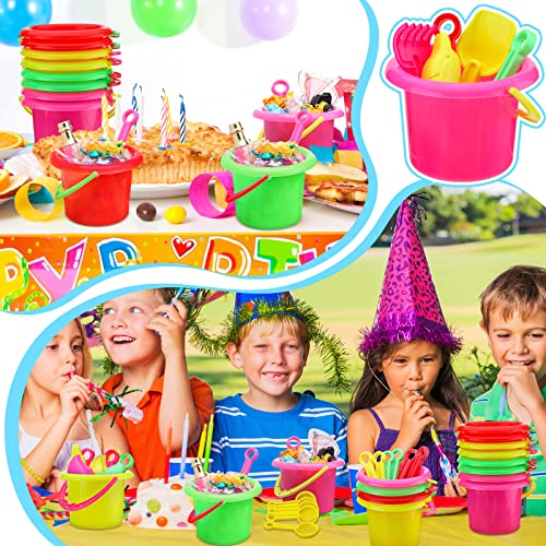 Jexine 96pcs Beach Party Favors for Kid 24 Set Sand Buckets and Shovels for Bucket Party Favor Sand Box Play Set and Mini Beach Pail Includes Shovel, Rake, Scoop Summer Outdoor Toys for Toddlers - Image 5
