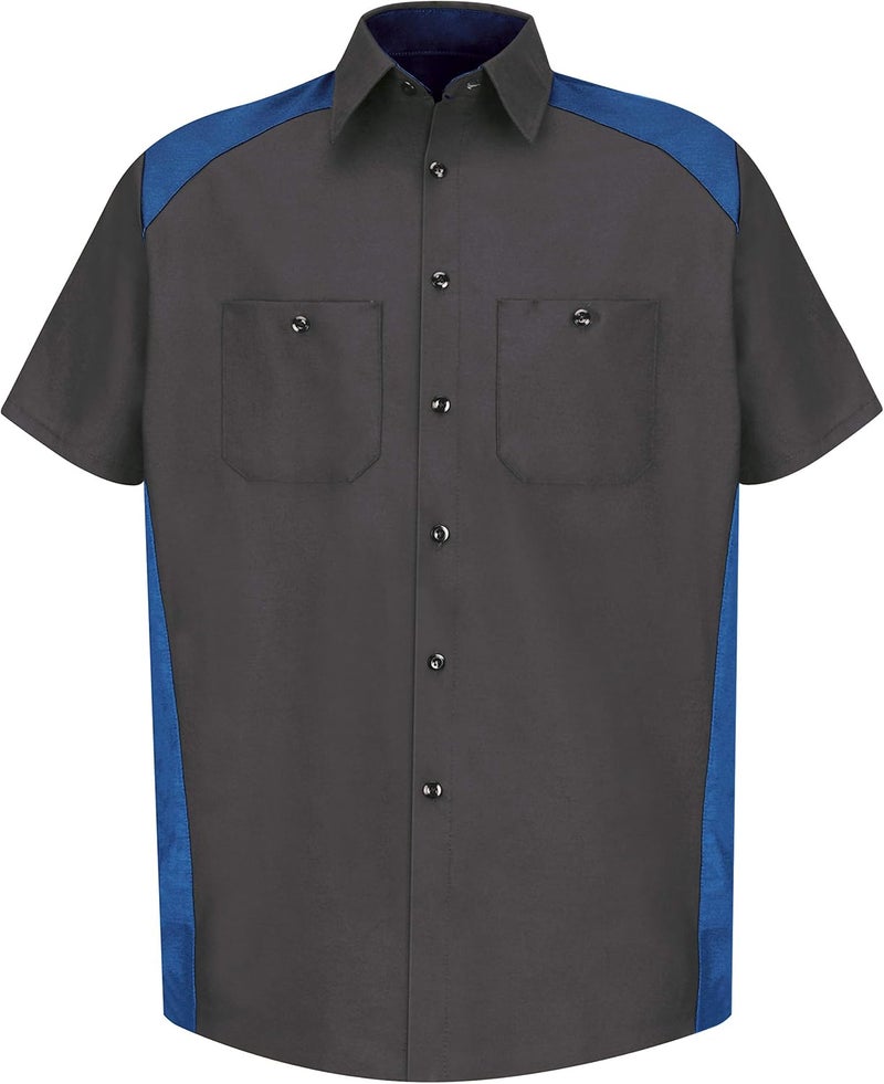 Red Kap Men's Short Sleeve Motorsports Shirt, Charcoal/Royal Blue, XL - Image 1