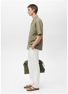 Mango Man Pinstripes Linen Bowling Shirt  - Image 3