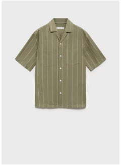 Mango Man Pinstripes Linen Bowling Shirt  - Image 5