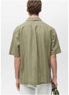 Mango Man Pinstripes Linen Bowling Shirt  - Image 2