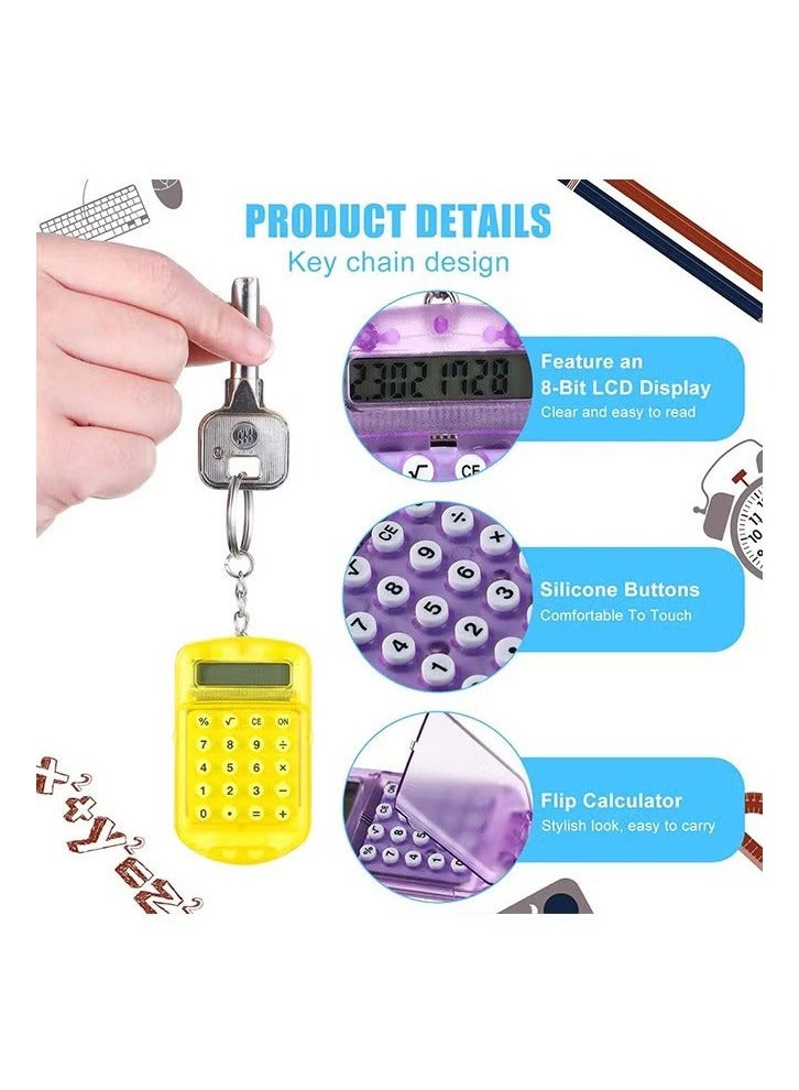 جيماتور 6 أجهزة كمبيوتر حاسبة Mini Keychain Calculator for Kids Pocket Calculator Ring Tiny Clear Clear Flip Small Portable Calculator 8 رقم 8 أرقام إلكترونية Cute Basic Compalchain للطلاب - Image 5
