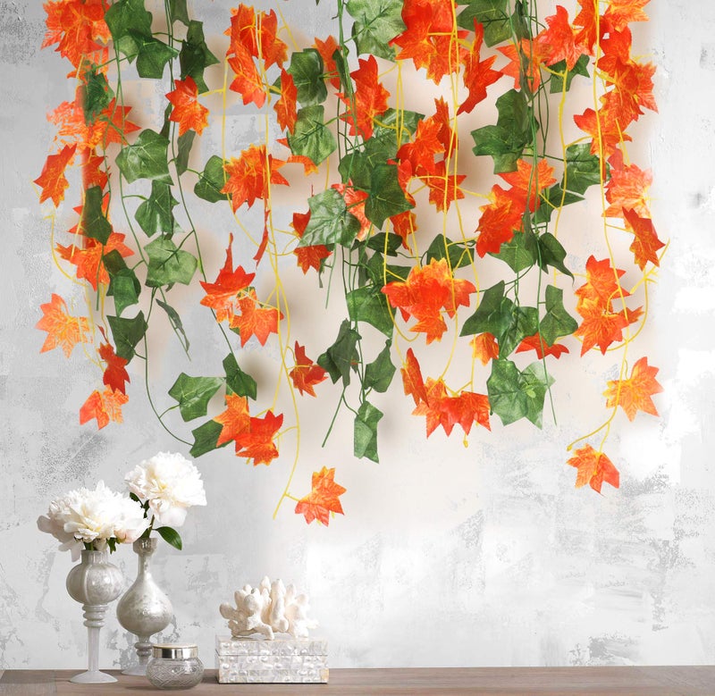 BS AMOR Artificial Creeper 24(12Green+12 Orange) | Wall Hanging | Speacial Ocassion Decoration | Home Decor | for Wedding | Party | Office | Festival Decorative | Length 6 Feet (24Strings) - Image 1