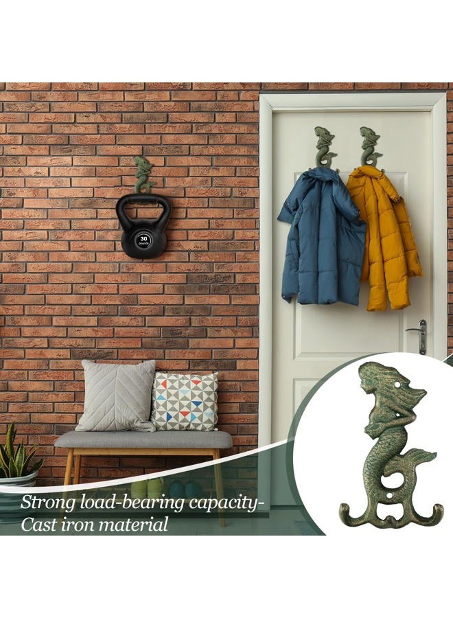 Otoolling 2 Pack Cast Iron Verdigris Mermaid Wall Hooks Vintage Rustic Coat Hooks with Screw Decorative Wall Mounted Antique Christmas Metal Towel Hanger Gifts Nautical Decor for Key Clothes Scarf Bag - Image 5