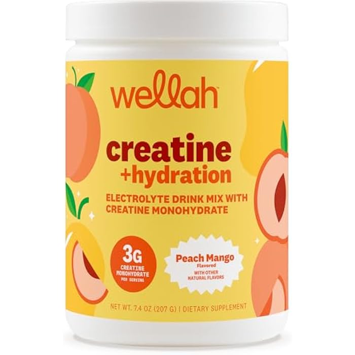Wellah Creatine + Hydration Powder (Peach Mango) 30 Servings - Electrolyte Drink with 3g of Creatine Monohydrate - Image 1