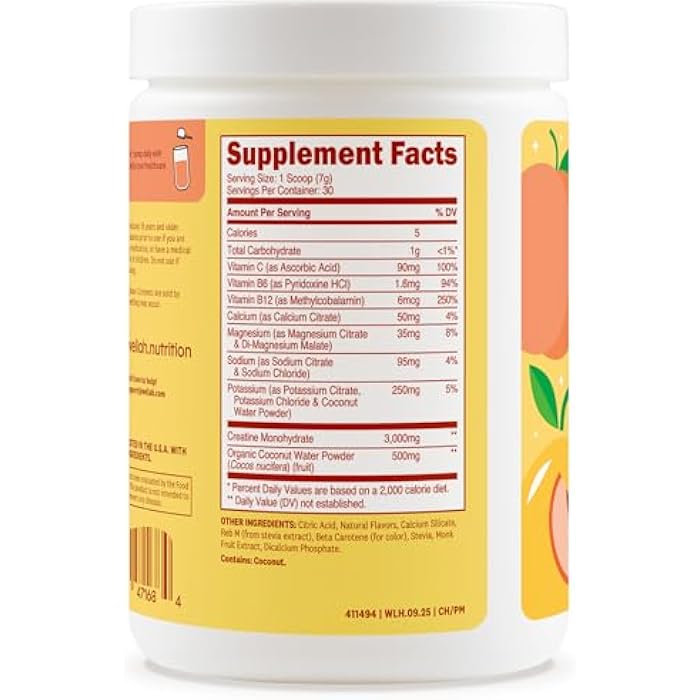Wellah Creatine + Hydration Powder (Peach Mango) 30 Servings - Electrolyte Drink with 3g of Creatine Monohydrate - Image 4