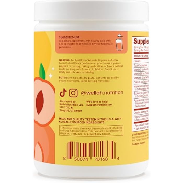 Wellah Creatine + Hydration Powder (Peach Mango) 30 Servings - Electrolyte Drink with 3g of Creatine Monohydrate - Image 3