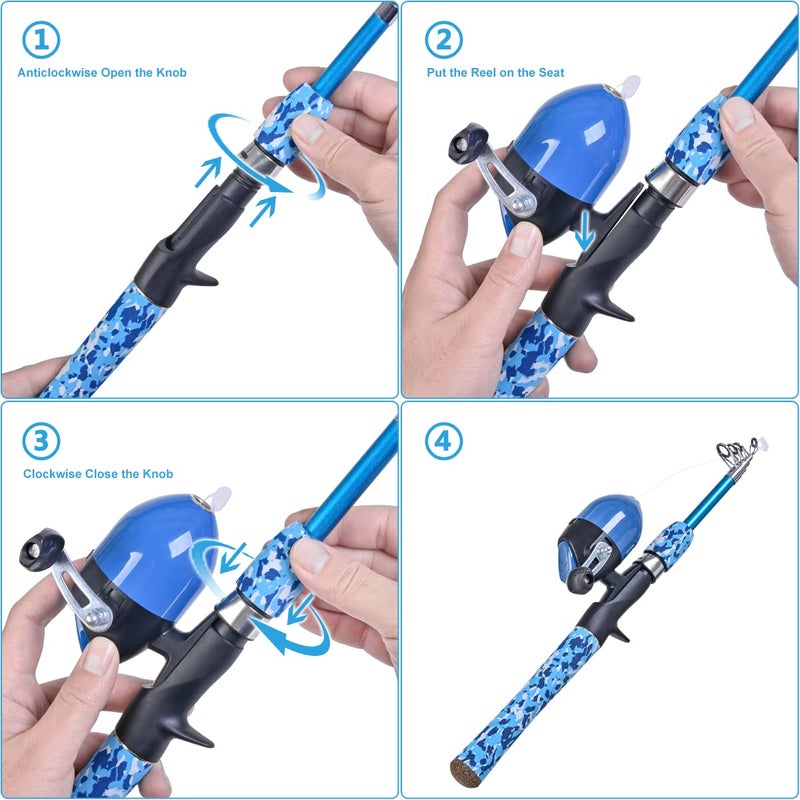 CODEK Kids Fishing Pole Set with Full Starter Kits 2 Set Portable Telescopic Fishing Rod and Spincast Reel Cambos with a Fishing Net and 2 Buckets for Boys Girls and Youth (Blue+Orange) - Image 3