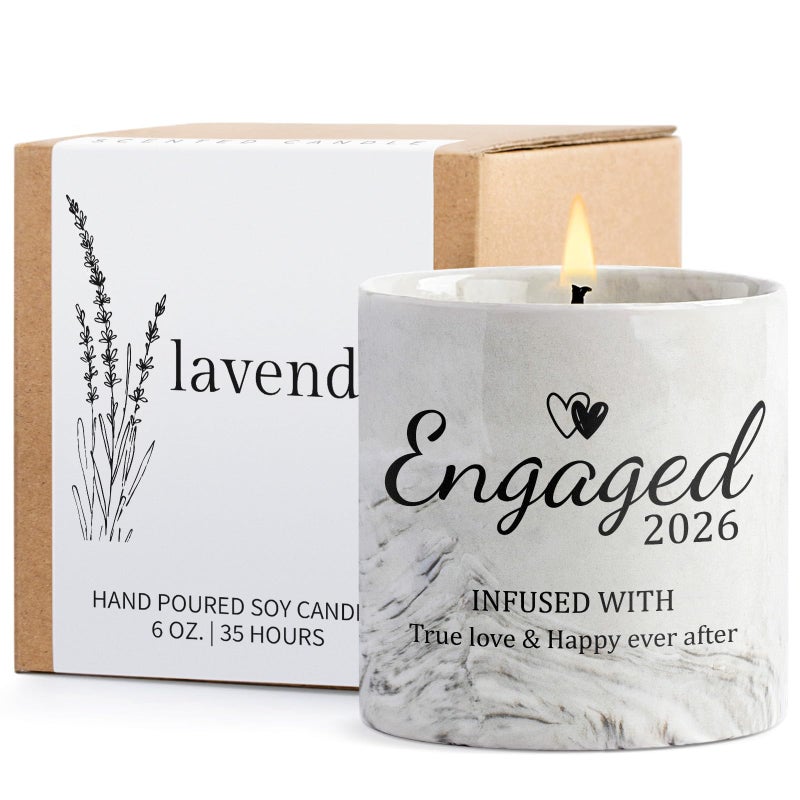Cituarko Engagement Gifts - Gift for Newly Engaged Couples, Fiance Gifts for Women, Bridal Shower, Wedding Bride Gift - Engaged Present 6 Oz Engaged 2026 Lavender Ceramics Candle - Image 1