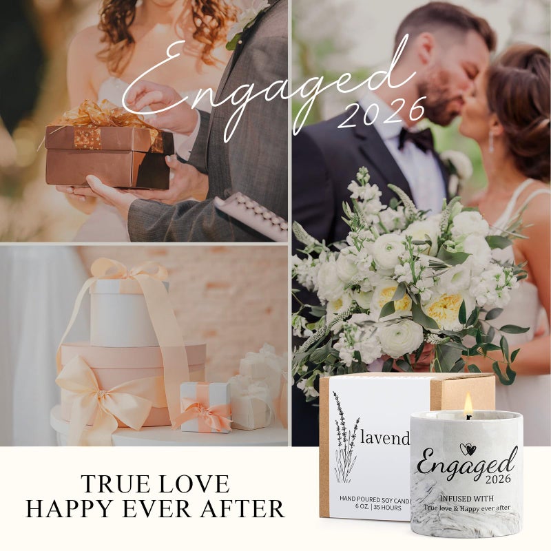 Cituarko Engagement Gifts - Gift for Newly Engaged Couples, Fiance Gifts for Women, Bridal Shower, Wedding Bride Gift - Engaged Present 6 Oz Engaged 2026 Lavender Ceramics Candle - Image 2