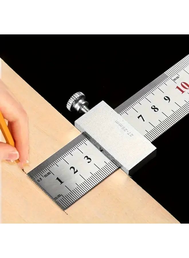مسطرة مربعة دقيقة بطول 11.81 بوصة من الفولاذ مع كتلة توجيه فضية، دقة 0.1 مم - Image 1