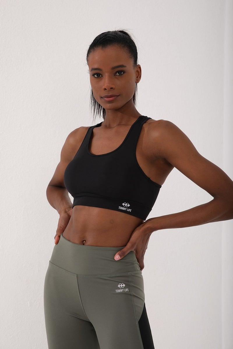 Tommy Life Black Women's Back Detail Slim Fit U Neck Sports Bustier - 97120  - Image 3
