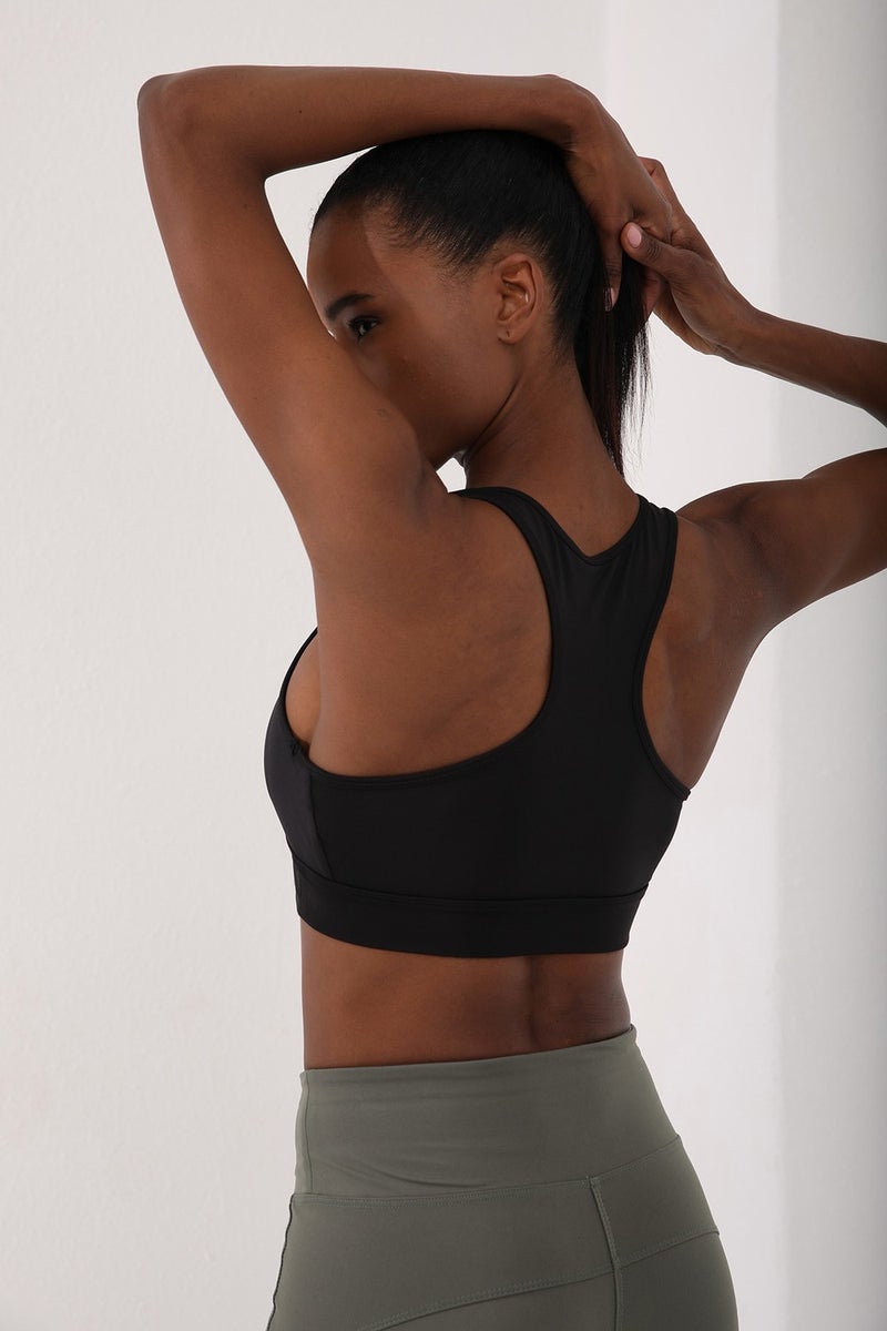 Tommy Life Black Women's Back Detail Slim Fit U Neck Sports Bustier - 97120  - Image 2