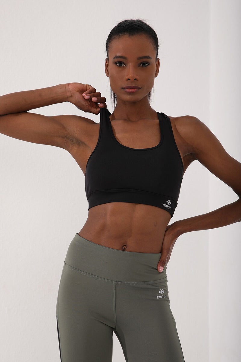 Tommy Life Black Women's Back Detail Slim Fit U Neck Sports Bustier - 97120  - Image 4