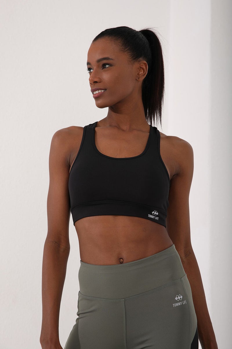 Tommy Life Black Women's Back Detail Slim Fit U Neck Sports Bustier - 97120  - Image 5