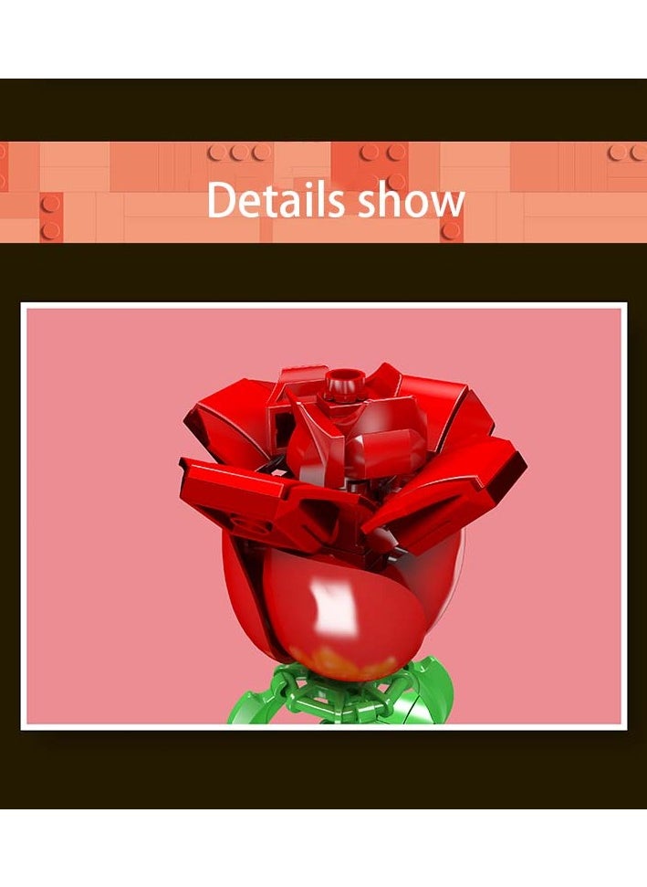 mould king - Rose building block model, artificial plant model collection, artificial flower decoration, suitable for Valentine's Day, birthday gifts (excluding vases) Age 8 + (149+PCS) 24005 - Image 1