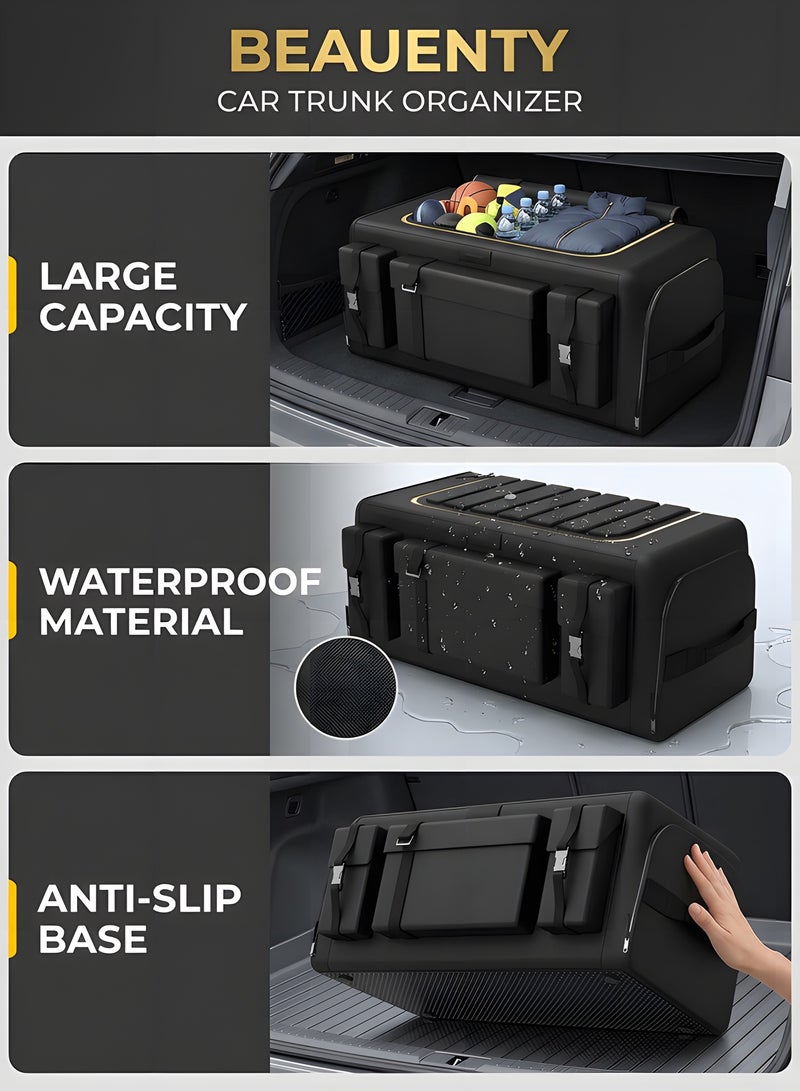 بيوينتي صندوق تنظيم صندوق السيارة من بيونتي، صندوق تخزين كبير قابل للطي، منظّم صندوق خلفي بـ 6 أقسام، بطبقة ثلاثية الحماية وقاعدة مانعة للانزلاق لسيارات الدفع الرباعي والفان للتخييم والنزهات (70 لترًا)‌ - Image 2