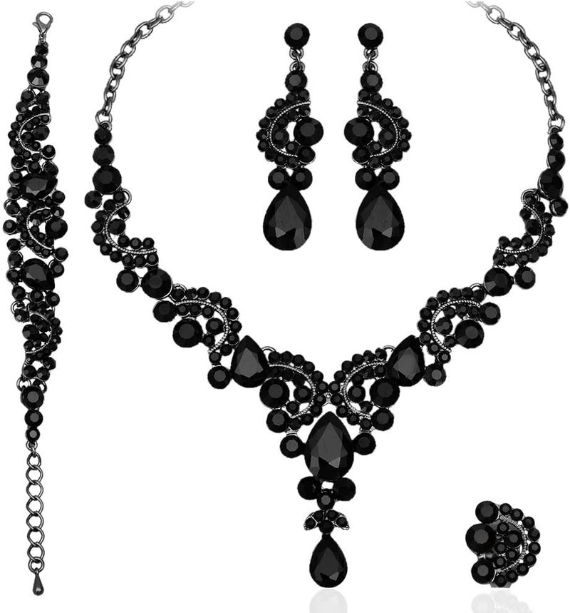 CSY Elegant Crystal Necklace Earrings Bracelet Ring Bridal Wedding Party Costume Jewelry Sets for Brides Women - Image 1