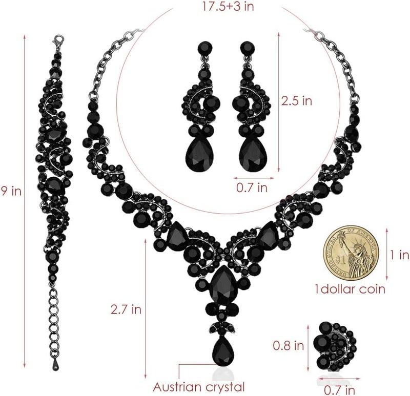 CSY Elegant Crystal Necklace Earrings Bracelet Ring Bridal Wedding Party Costume Jewelry Sets for Brides Women - Image 2