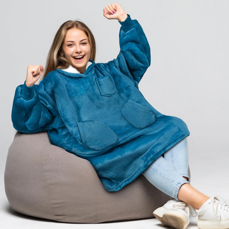 PAVILIA PAVILIA Wearable Blanket Sweatshirt for Kids Boy Girl Sea Blue Turquoise  Warm Cozy Giant Blanket Hoodie  Fleece Sherpa Oversized Blanket Sweatshirt with Sleeves  Two Pocket - Image 2