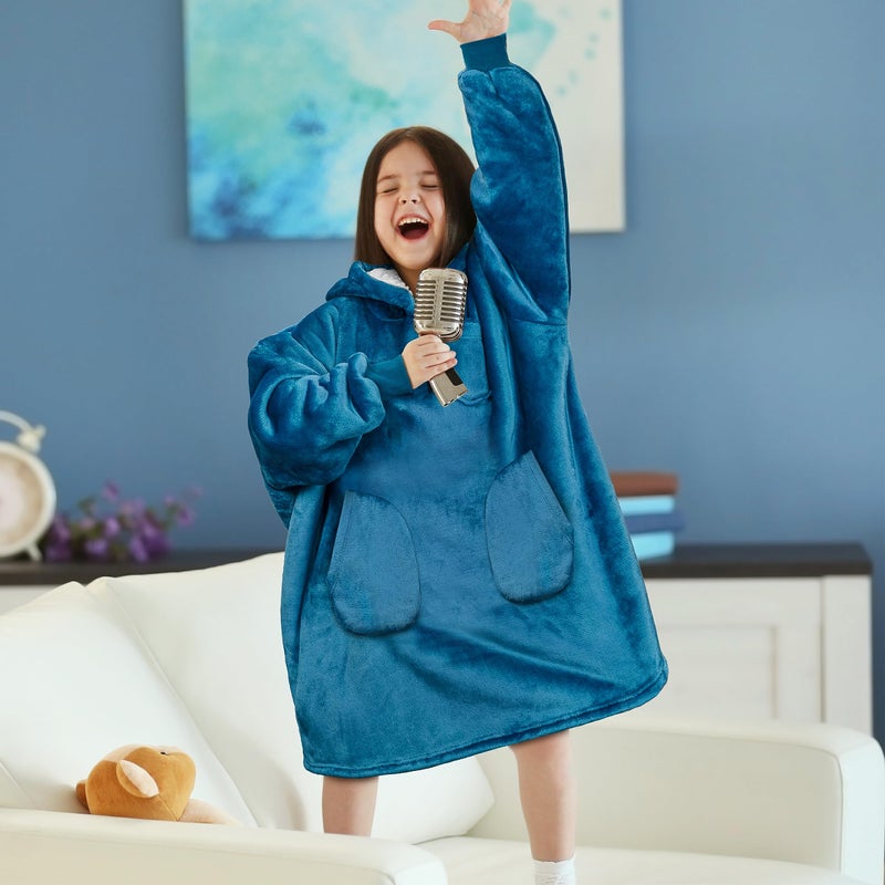 PAVILIA PAVILIA Wearable Blanket Sweatshirt for Kids Boy Girl Sea Blue Turquoise  Warm Cozy Giant Blanket Hoodie  Fleece Sherpa Oversized Blanket Sweatshirt with Sleeves  Two Pocket - Image 3