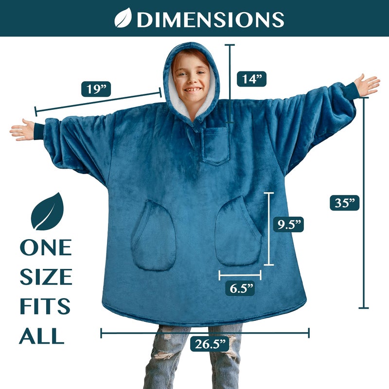 PAVILIA PAVILIA Wearable Blanket Sweatshirt for Kids Boy Girl Sea Blue Turquoise  Warm Cozy Giant Blanket Hoodie  Fleece Sherpa Oversized Blanket Sweatshirt with Sleeves  Two Pocket - Image 5