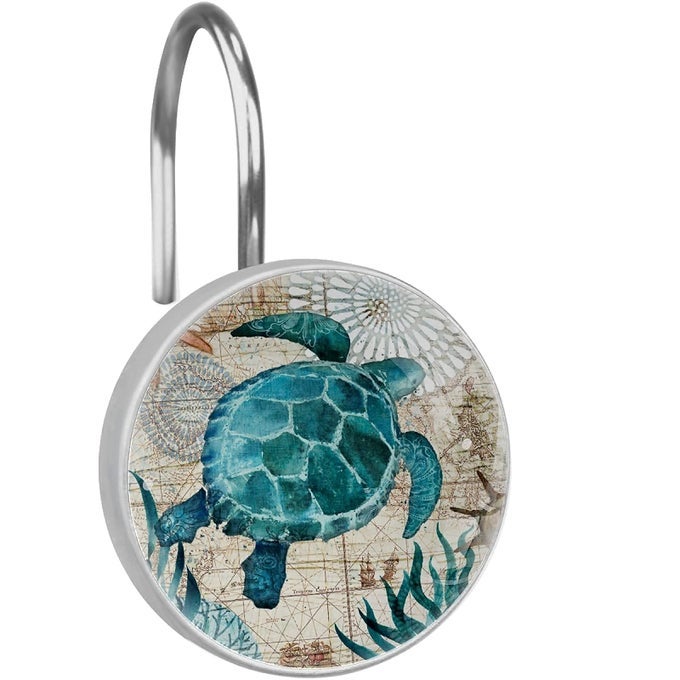 CIOPMNU 12PCS OCEAN TURTLES SHOWER CURTAIN HOOKS RETRO TURTLES DECORATIVE SHOWER CURTAIN HANGER RINGS ROLLER STAINLESS STEEL ROUND SHOWER RINGS HANGERS FOR BATHROOM