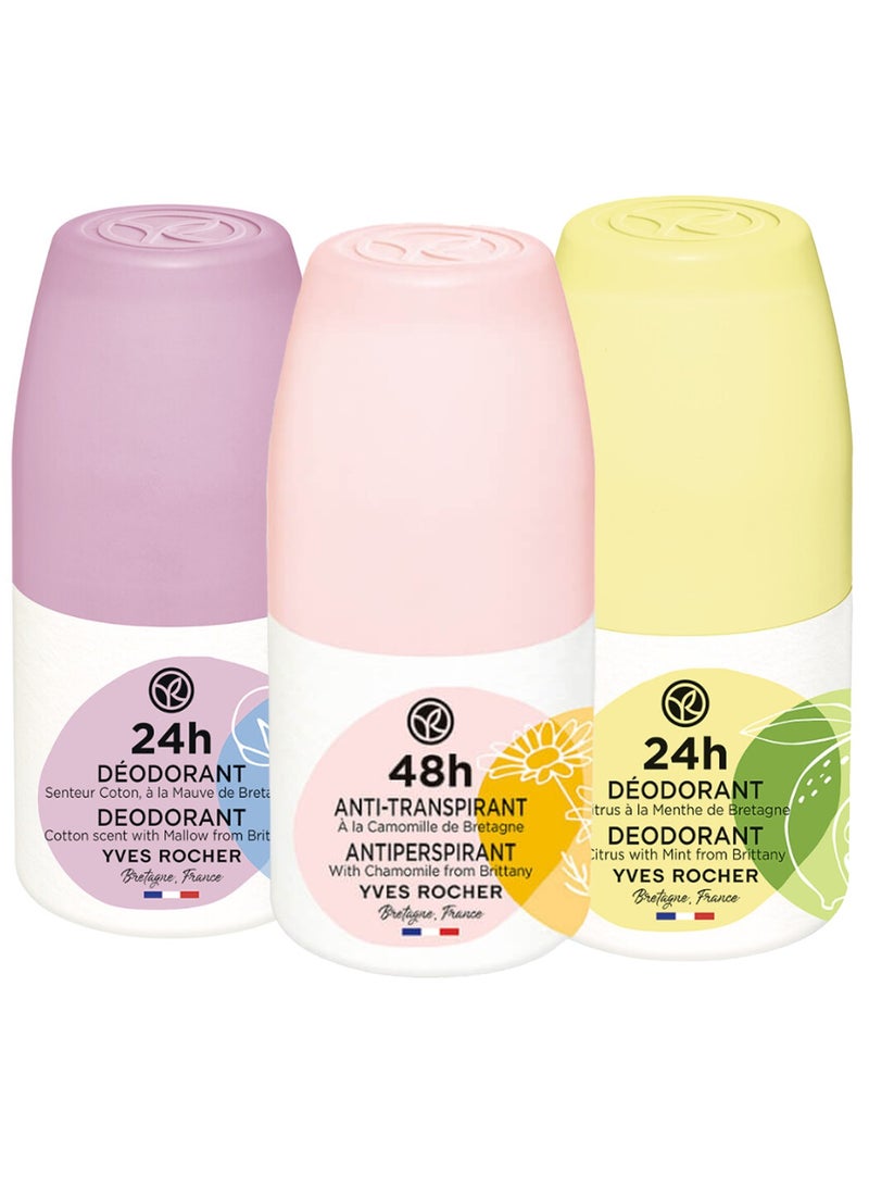 Yves Rocher Deodorant Trio: Chamomile, Citrus Mint, and Cotton Mallow - Image 1
