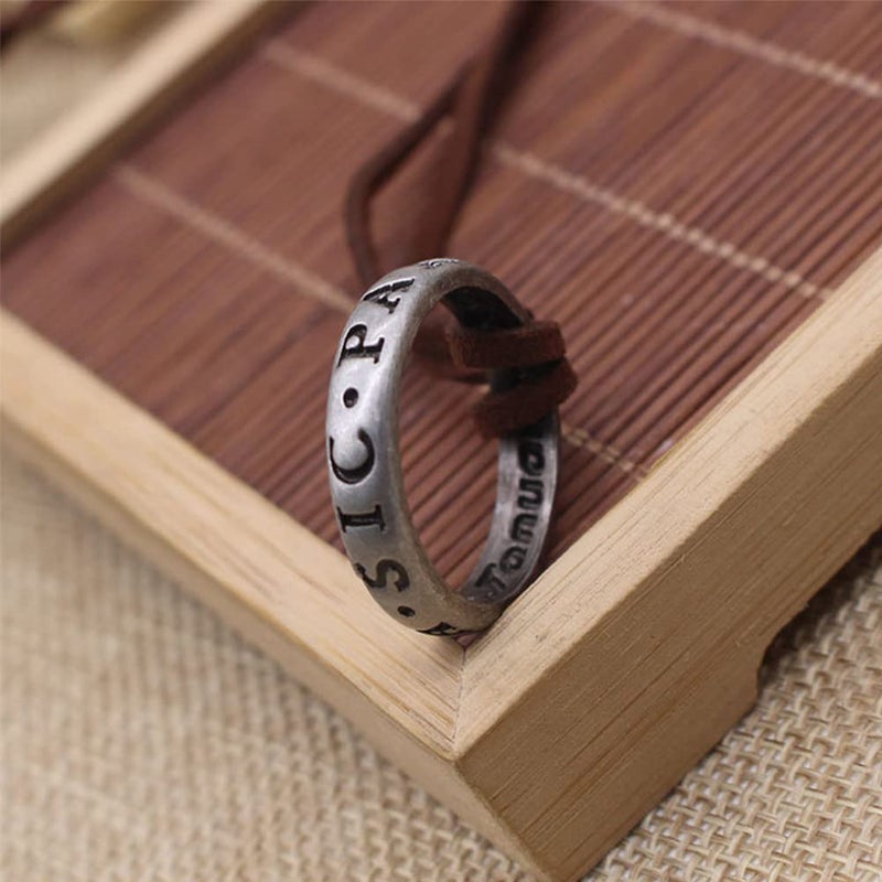NWSOJ Uncharted 4 Nathan Drake Ring Necklace for Men with Adjustable Leather Cord Handmade - Image 2